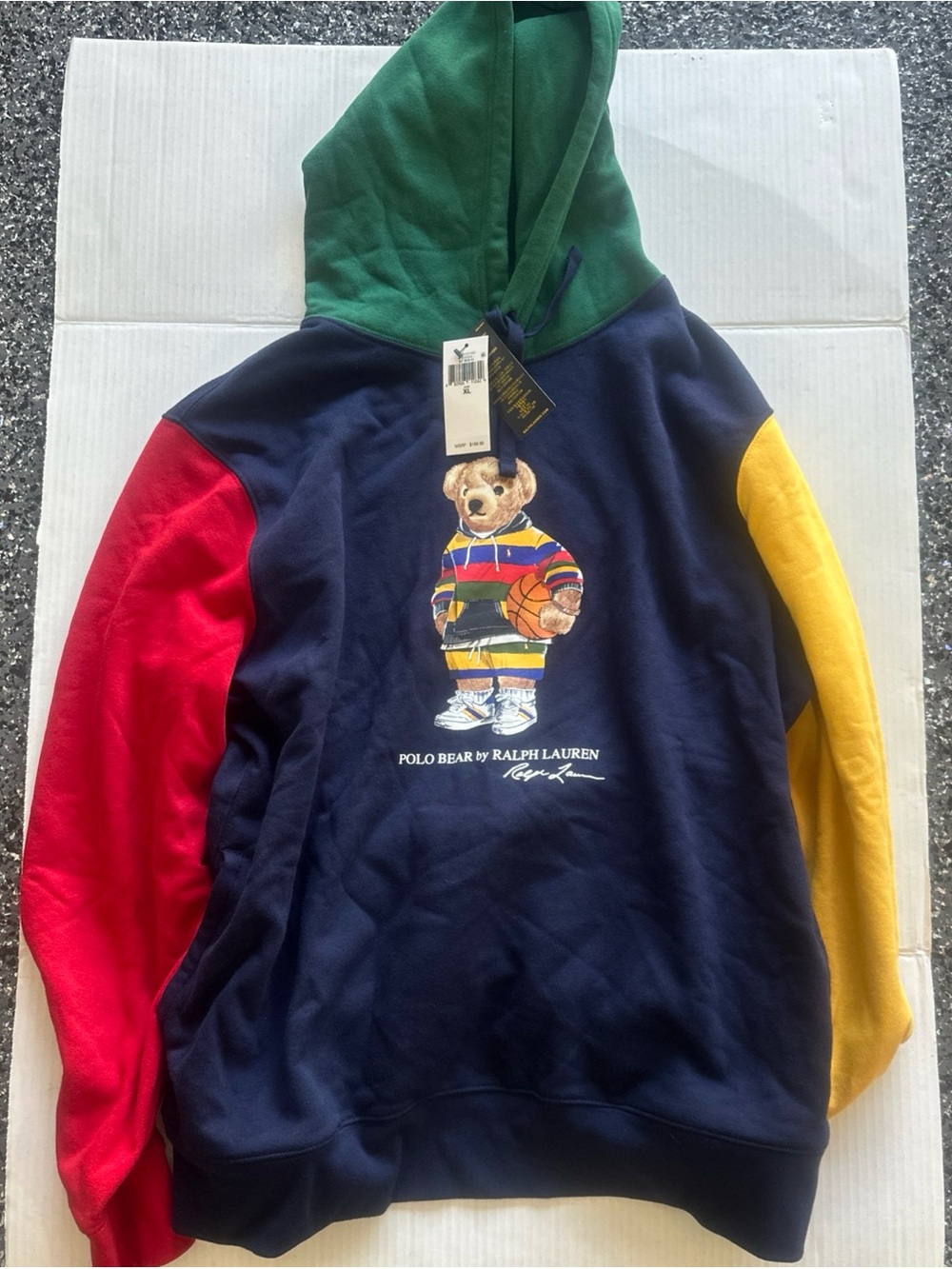 Polo by Ralph Lauren Men’s Navy Polo Bear Hoodie with Green Hood